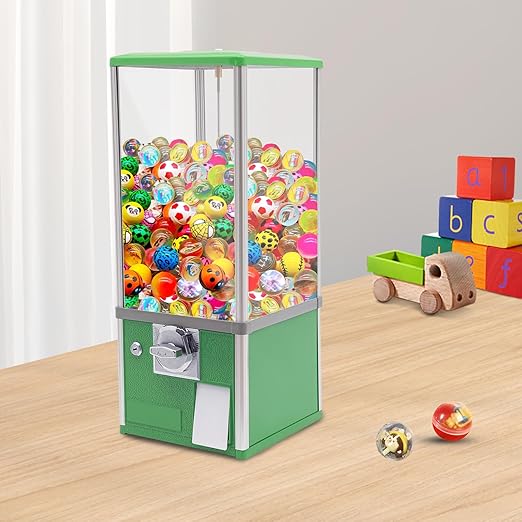 Vending Machine, Candy Gumball Machine Huge Load Capacity Gumball Bank Candy Buy Vending Machine Ball Diameter 1.06-1.77 Inch for Retail Stores Game Stores 10.24x10.24x25.2 in (Dark Green)