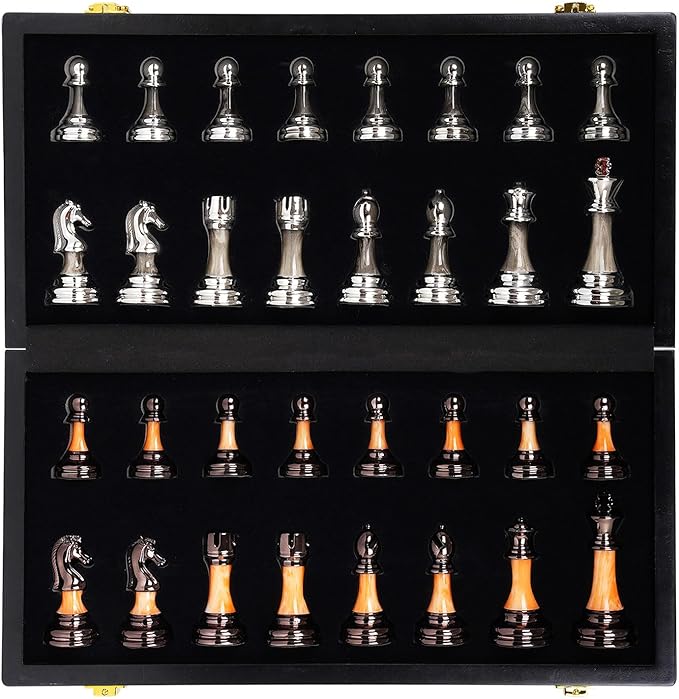 15" Large Chess Set for Adults Kids with Weighted Acrylic Chess Pieces 3.5" King & Portable Folding Marbling Wooden Chess Board Travel Chess Sets Family Board Game Gift – Elegant Classic Chess Game