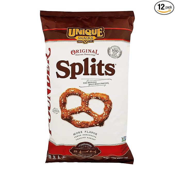 Unique Snacks Original Splits Pretzels, Delicious Homestyle Baked Snack Bag, OU Kosher, and Non-GMO Food, No Artificial Flavor, 16 Oz. Bags, Pack of 12