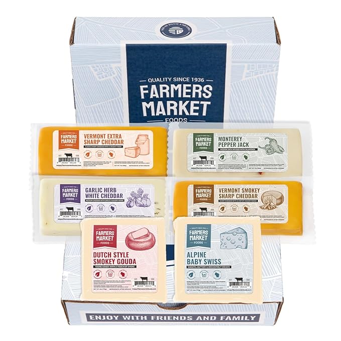 Farmers' Market Cheese Block Assortment 6oz & 7oz 6-Pack, Shelf Stable, Pasteurized, Locally Sourced Wisconsin Cheese (Assortment, 6 Count)