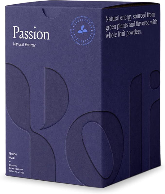 Yoli® Passion Energy Drink Powder Mix - Natural Energy Drink Mix for Endurance and Stamina, 30 Packets - Grape Acai Flavor