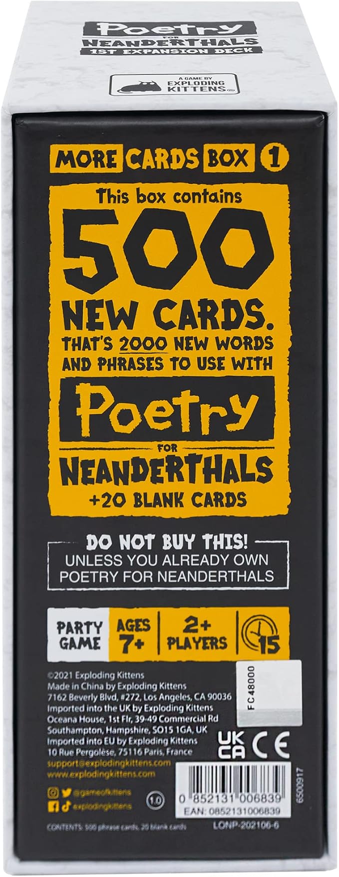 Exploding Kittens Presents Poetry for Neanderthals Expansion Pack - 500 Double Sided Cards - More Cards with 2000 New Words - Word Guessing Card Games for Family Game Night - Ages 7 and Up