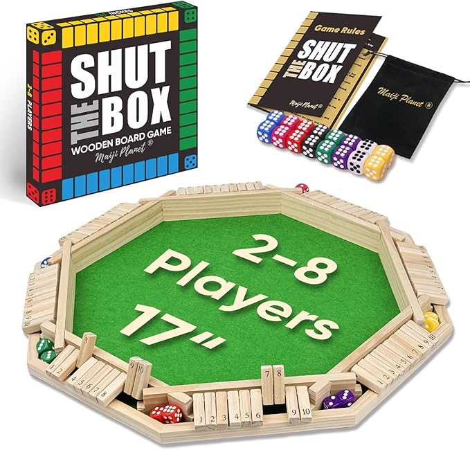 Upgraded Shut The Box for 2 8 Player Math Family Game Night Quick Dice Game for Party Camp Bar Travel Class School Wooden Classic Table Top Board Game for Adult and Kid Group Elder 17"