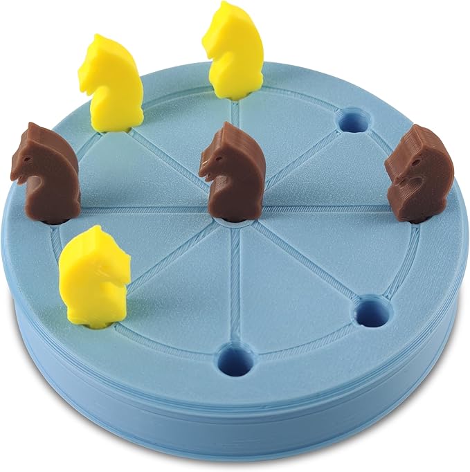 ROTA Game, Tic-Tac-Toe Game with Never a Tie, A Winner in Every Round, Ancient Roman Strategy Game, Portable 4" Board, Pockets or Purse-Size, with Horse Pieces, Made in USA (Blue)