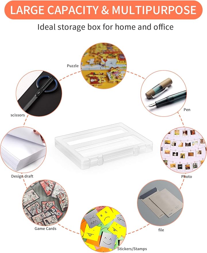 Denkee 8 Pack A4 Paper Organizer Box, Plastic Board Game Storage for Art Supplies 8.5" x 11" US Letter, Portable Scrapbook Paper Organizer Containers for Craft and Arts Storage