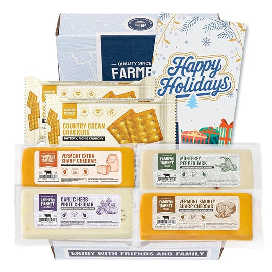 Farmers' Market Cheese Block Gift Box, Shelf Stable, Pasteurized, Locally Sourced Wisconsin, Classic Cheese Assortment