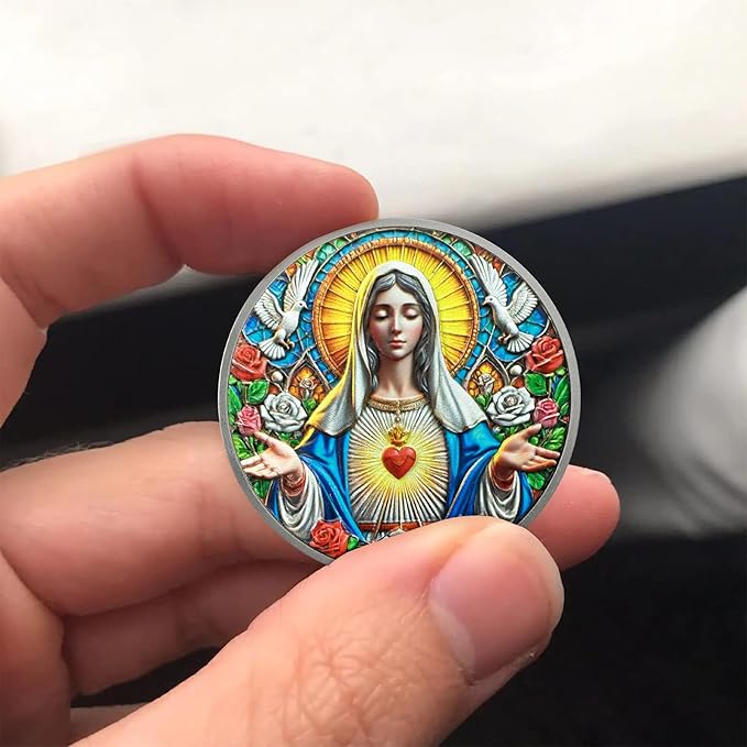 Immaculate Heart of Mary Religious Coin - Inspirational Virgin Mary Medallions with Biblical Verse - Ideal Religious and Spiritual Gifts for Men & Women Celebrating Faith and Devotion
