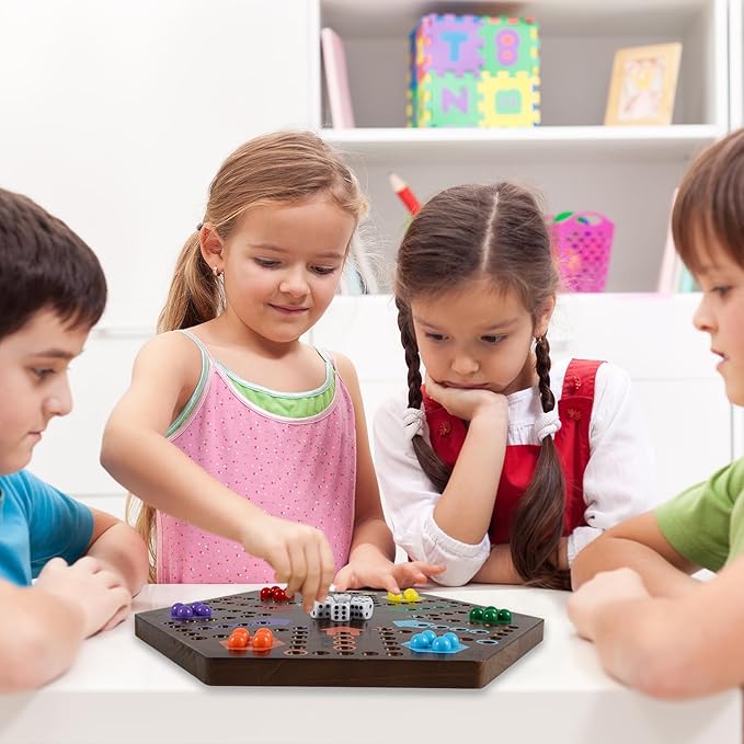 Wahoo Marble Board Game 4 and 6 Players 2 Sided Painted Thicken Wood Board Game for Family Friends Party