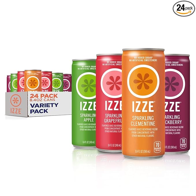 IZZE Sparkling Juice Beverage Blend, Variety Pack, Blackberry, Clementine, Apple, Grapefruit, No Sugar Added, 8.4 FL OZ, 24 Cans