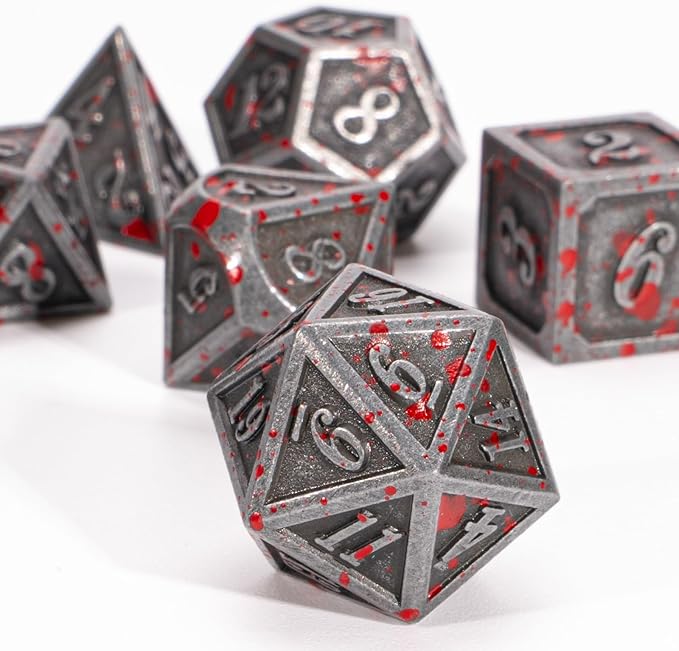 D&D Dice,DND Dice Set for Dungeons and Dragons,D20 Metal Dice for Gaming Dice Set or RPG Role Playing MTG Tabletop Board Games(SilverBlood)