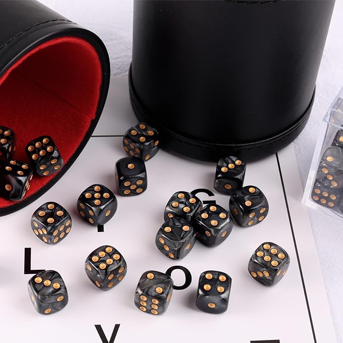 36 Pieces 12mm 6 Sided Mini Dice Set,Pearl Pattern D6 Game Dice Set,6 Sided Standard Game Dice for Board Games Dice Games Classroom Teaching Dices Game, with Portable Gaming Box(Black)