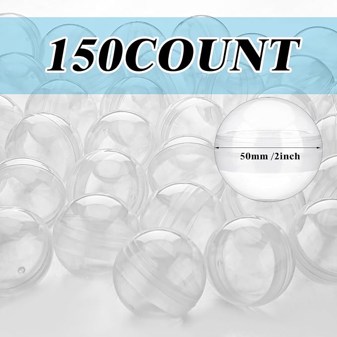 Sosation 150 Pcs 2 Inch Gumball Vending Machine Capsules Empty Round Capsules Plastic Containers Toy Supplies for Easter Prizes Party Favors