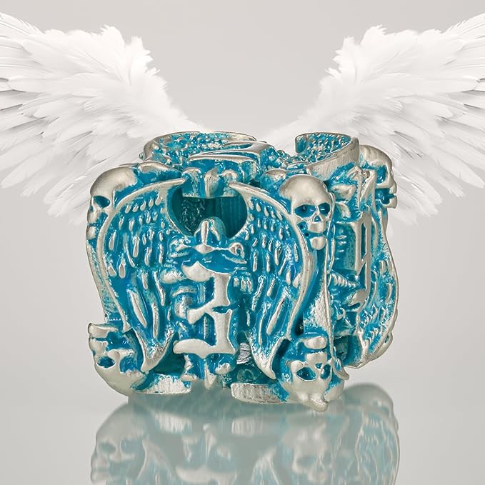 DND Metal Dice Set - Matte Blue White 7 PCS Skull Hollow for Dungeons and Dragons, MTG RPG Role Playing (D&D)