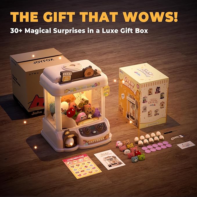 Claw Machine for Kids, Capybara Mini Vending Machine for Age 3+, Toy Claw Machines with Plush and Squishy Prizes for Girls, Candy Grabber Dispenser Toy for Boys, Birthday Gifts for Kids Age 3-8