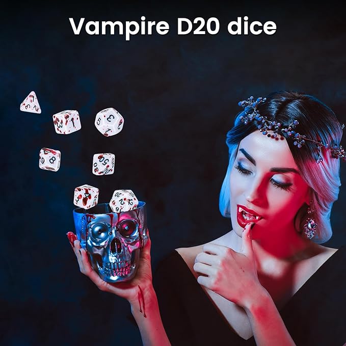 OriCraft Vampire Dices D20 Red Dot Dice DND Dice Set Realistic Halloween D20 Splatter Dices Polyhedral Role Playing Game Dice Dungeons and Dragons Dice