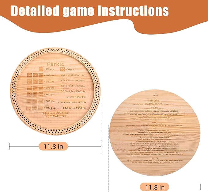 2025 Farkle Dice Game with Tray – 11.8 Inch Family Board Game Set Including Pearl Dice, Scoring Pegs, and Easy-to-Follow Printed Rules for Kids & Adults