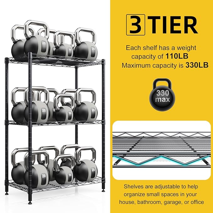 3 Tier Shelves Storage, Wire Shelf Unit, Standing Adjustable Metal Shelves Organizer, Storage Racks for Restaurant Garage Pantry Kitchen Garage(Medium,11.8" W x 21.5" L x 35.5" H)