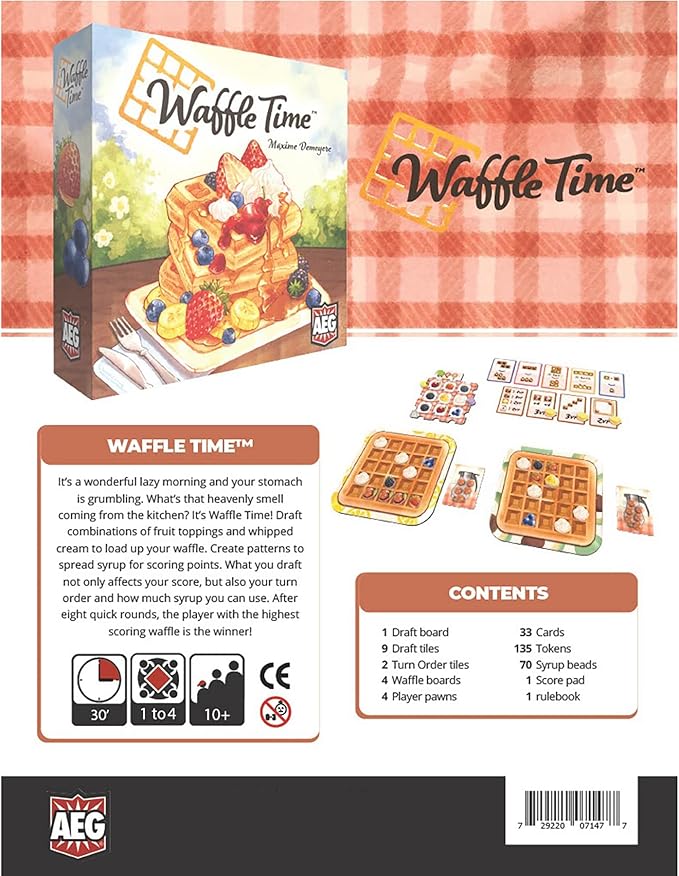AEG Waffle Time | Draft Fruit Toppings & Whipped Cream, Create Patterns Spread Syrup | Abstract Strategy Breakfast Board Game | 1-4 Players | Ages 10+