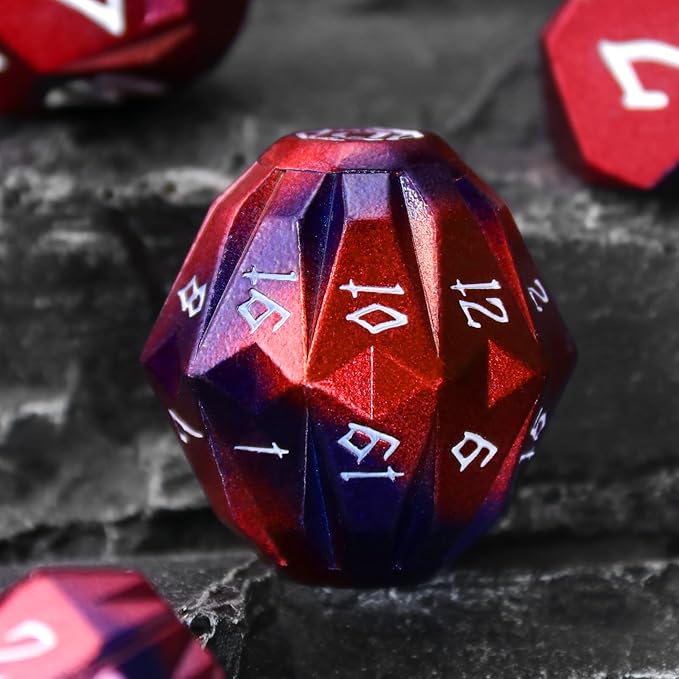 Metal Dice Set D and D for Dungeons and Dragon, Metal Polyhedral DND Dice with Cardboard Box Unique Cool RPG Dice for Role Playing Tabletop Games Gifts (Black Red)
