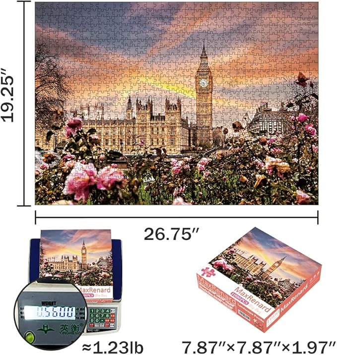 MaxRenard Big Ben Jigsaw Puzzle 1000 Pieces for Adults London Famous Landscape Puzzle Home Wall Decoration Toy Challenge Game Gift