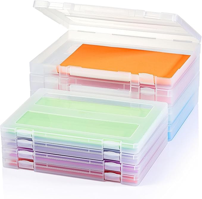 Denkee 8 Pack A4 Paper Organizer Box, Plastic Board Game Storage for Art Supplies 8.5" x 11" US Letter, Portable Scrapbook Paper Organizer Containers for Craft and Arts Storage