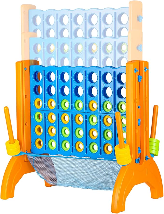 Ayeboovi Giant 4-in-A-Row, Jumbo Connect Game with Adjustable Height, Yard Game for Kids and Adults, 4-to-Score Family Game with Mesh Pocket