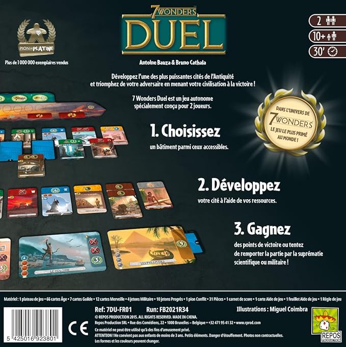 7 Wonders Duel Board Game BASE GAME - Intense Two-Player Battles in the Ancient World! Strategy Game for Kids and Adults, Ages 10+, 2 Players, 30 Minute Playtime, Made by Repos Production