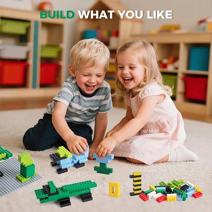 500 Piece Classic Building Bricks and 1 Gray Baseplate, 2x4 Bricks Bulk Creative Building Toys, Blocks Bulk for Kids Ages 6+, 6 Colors