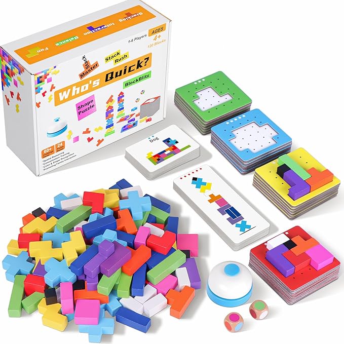 Wooden Block Game 120Pcs Fast-Paced Stacking Building Block Game Challenging Board Games for Kids 1 to 6 Players Color Block Puzzles Party Games for Ages 4+