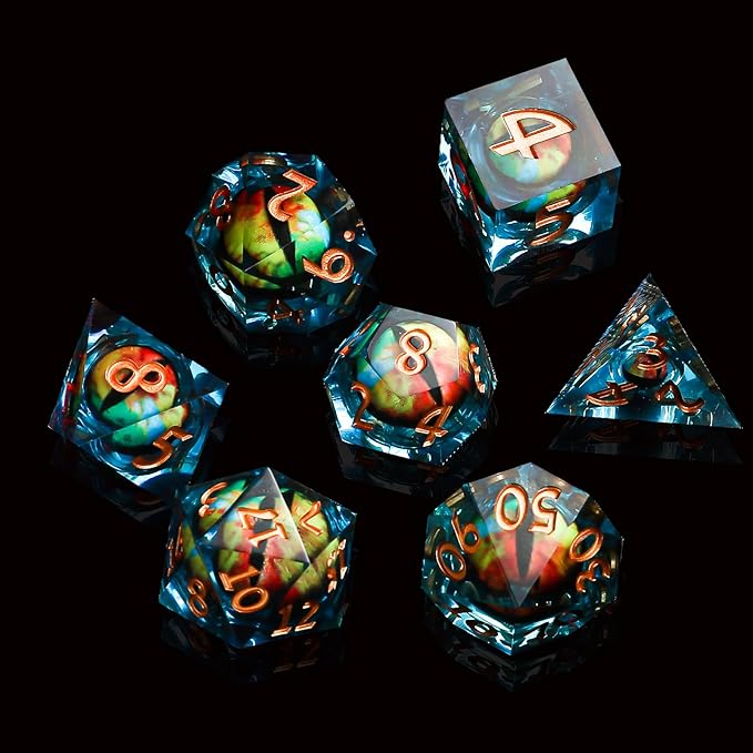 Liquid Core Dragon Eye DND Dice Set,Polyhedral Dice Set for Dungeons and Dragons TTRPG