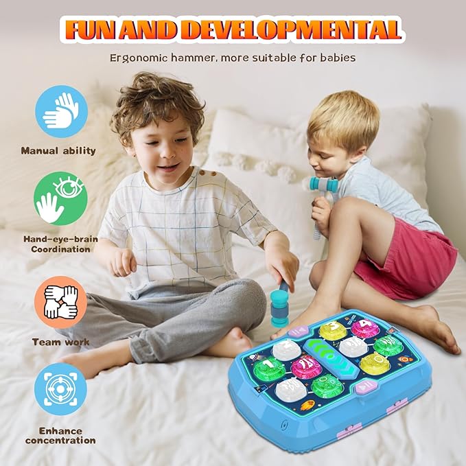 Hammer Mole Game Toy for Toddlers, Toys for 3 4 5 6+ Year Old Boys/Girls, Interactive Educational Pounding Toys with 2 Hammers, Sound & Light, PK Mode, Birthday Xmas Toy Gifts for Kids Age 3 4 5 6+