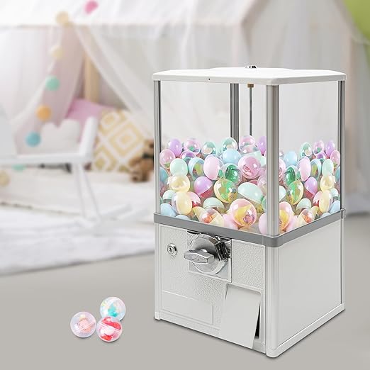 25 Cents Coin Operated Vending Machine, 20.87" Height Commercial Candy Gumball Machine Huge Load Capacity Candy Vending Machine, Big Capsule Vending Machine for 1.77-1.97in Ball Diameter (White)