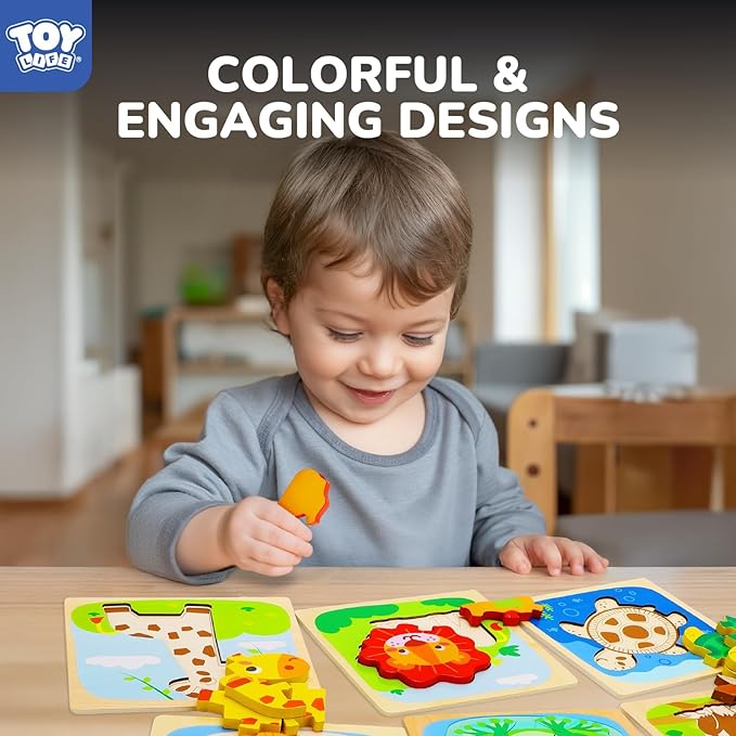TOY Life Wooden Puzzles for Toddlers 2-4, Toddler Montessori Toys for 1 2 3 Year Old Boys Girls, Animals Wood Jigsaw Puzzles, Educational Learning Toy Kids Puzzle, Best Gifts for Baby Age 1-3 2-4