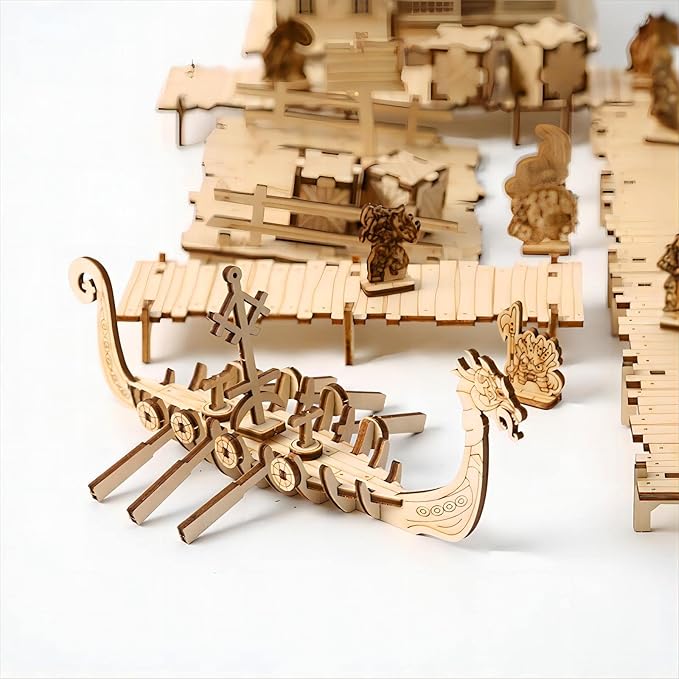 3D Wooden Puzzles Viking Port Invasion Model Kits, Brainteaser and Puzzle for Christmas/Birthday,Gifts for Adults and Teens to Build Combination