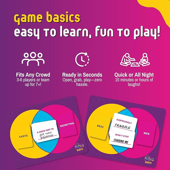 VENNS WITH BENEFITS – Fun Board Game About Venn Diagrams for 3+ Players, Teens & Adults, Perfect for Friends & Family Game Nights