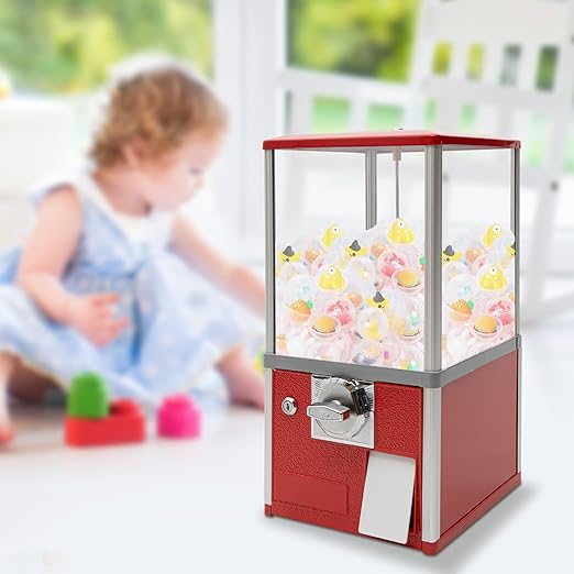 25 Cents Coin Operated Vending Machine, 20.87" Height Commercial Candy Gumball Machine Huge Load Capacity Candy Vending Machine, Big Capsule Vending Machine for 1.77-1.97in Ball Diameter (Red)