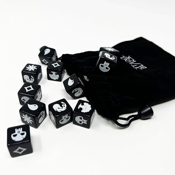 Citadel Black MTG Mana Dice Set of 16 Premium Dice – with Velvet Drawstring Pouch, Magic: The Gathering