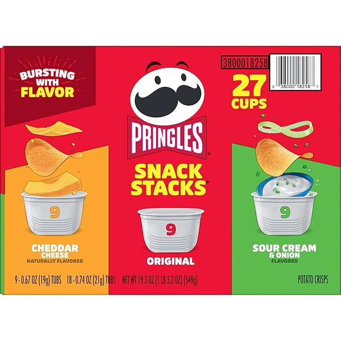 Pringles Potato Crisps Chips, On-the-Go Snacks, Snack Stacks, Variety Pack, 19.3oz Box (27 Cups)