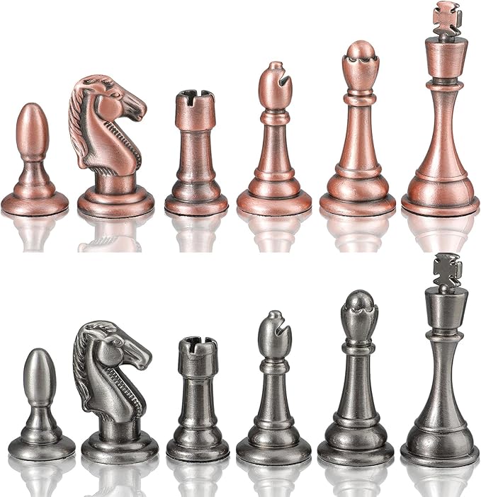 12-Inch Metal Chess Set Pieces – Wooden Chess Board Set Folding Travel Chess Sets,Metal Bronze & Silver Chessmen, Bonus 2 Extra Queens, Portable and Durable Classic Chess Game for Kids and Adults