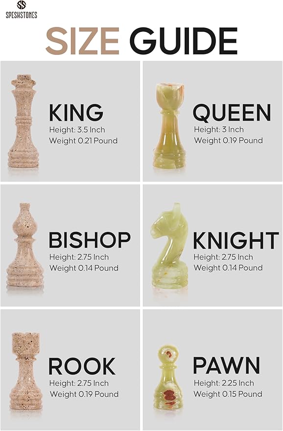 Marble Chess Set 15 Inch Travertine & Green Checkers Board Game with Pieces, 2 Extra Queens and Storage Box, Strategy Set for Adults & Family, Travel, Tabletop Play