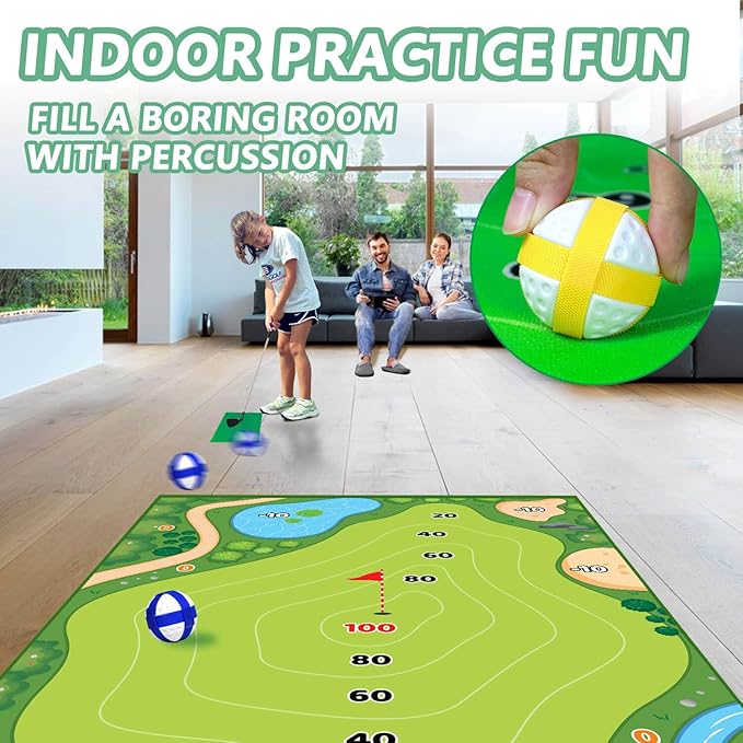 Battle Golf Game Chipping Mat - 37pcs Sticky Golf Pro Games Practice Mats Indoor Outdoor Games for Adults Family Kids Battle Golf Royale Game Play Equipment Stick Chip