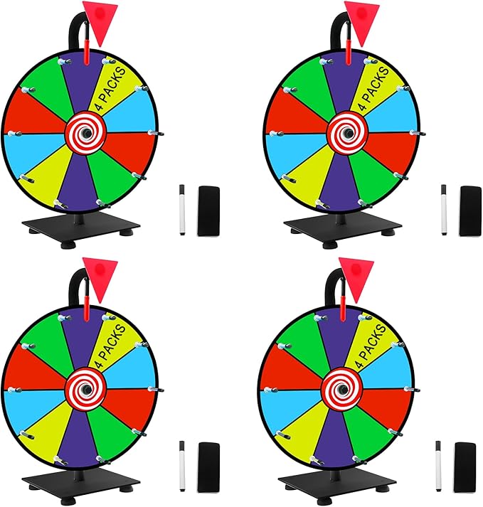 12" Heavy Duty Spinning Wheel for Prizes,10 Colorful Prize Slots Tabletop Spinner,Color Prize Wheel for Trade Show,Fortune Spinning Game,Carnival 4Packs