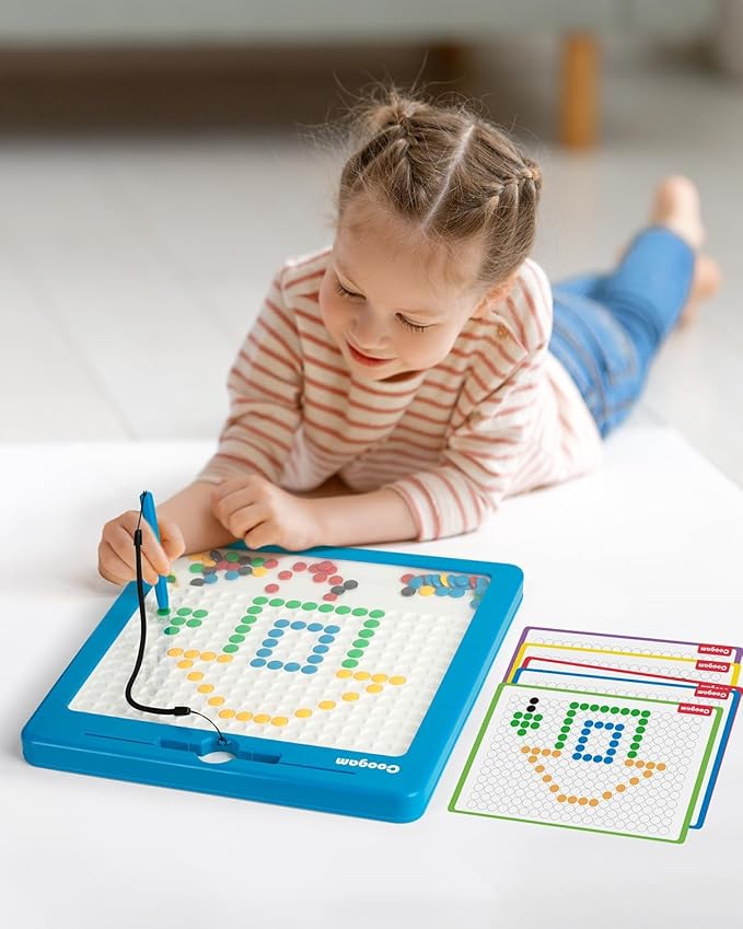 Coogam Magnetic Drawing Board, Large Magnet Doodle Board with Pen and Dot Beads, Color Shape Pattern Art Pad, Montessori Educational Traveling Toy Gift for 3 4 5 6 Years Old Toddlers