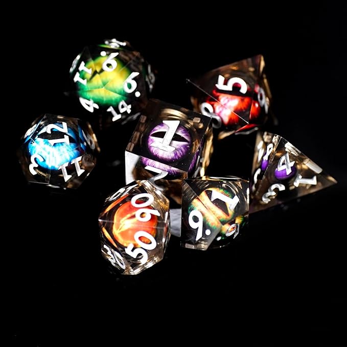 Polyhedral D&D Dice Set,Liquid Core Dragon Eye Dice for Dungeons and Dragons TTRPG