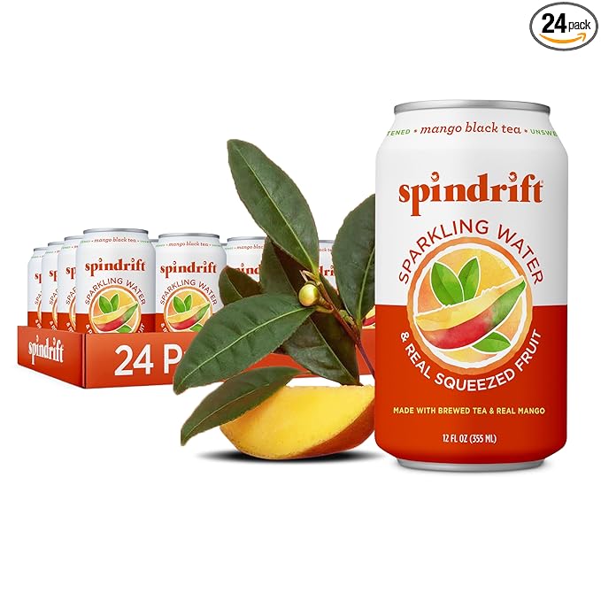 Spindrift Mango Black Tea Can 12 Ounce (Pack of 24)