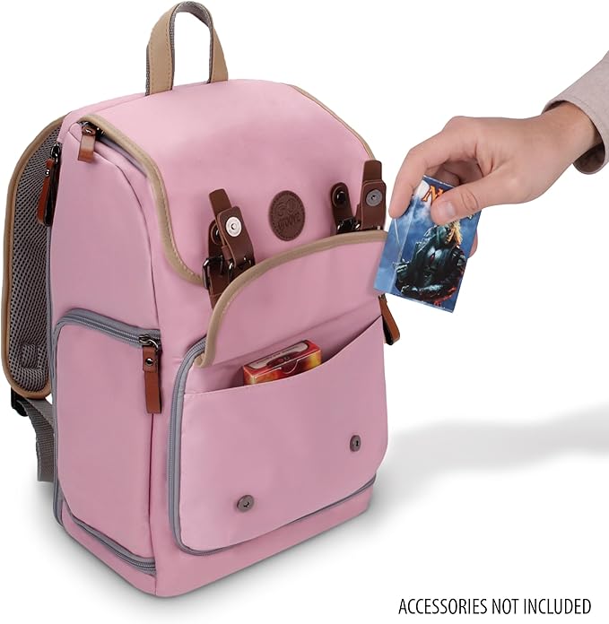 ENHANCE Mid-Size Trading Card Storage Box Backpack for Playing Card Case - Card Binder Space, TCG Deck Box Storage, Playmat Holder - Compatible with Magic the Gathering, YuGiOh, DnD (Pink)