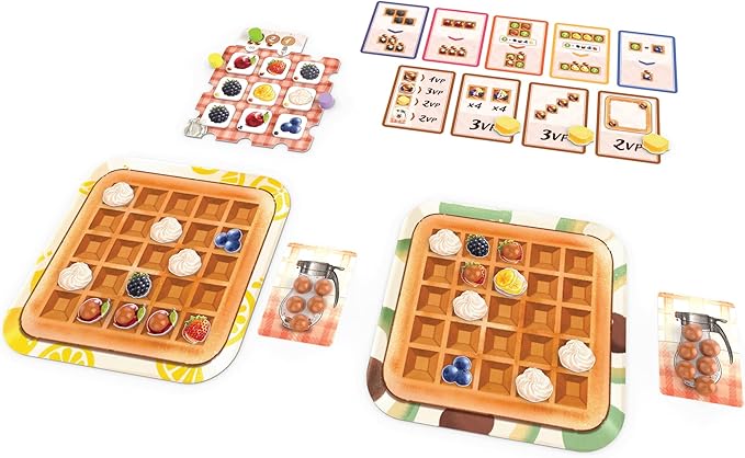 AEG Waffle Time | Draft Fruit Toppings & Whipped Cream, Create Patterns Spread Syrup | Abstract Strategy Breakfast Board Game | 1-4 Players | Ages 10+
