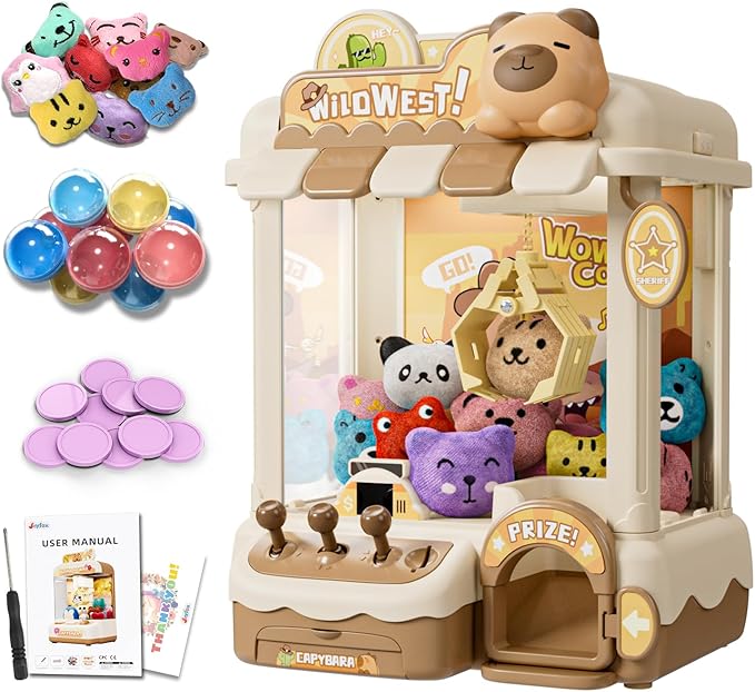Mini Claw Machine for Kids, Cute Capybara Vending Machine for Girls Age 5-6, Candy Grabber Dispenser with Plush Toy and Capsule for Boys, Birthday Gifts for Age 3+, Perfect for Family, Party