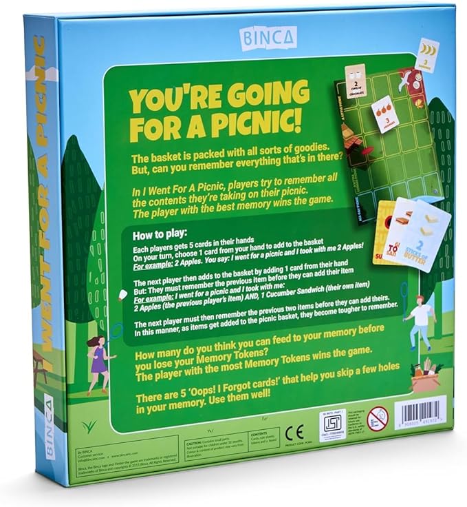 Card Game - I Went for a Picnic, Fun Memory Game for Kids Ages 6 and Up, Cognitive & Concentration Building, Gifts for Boys & Girls, 2-4 Players