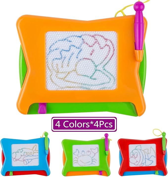 16pc Mini Magnetic Drawing Board, 4-Colors Travel Size Erasable Doodle Magna Board Toy, Small Writing Painting Sketching Pad, Educational Learning and Classroom Prizes for Toddler Boy Girl Kids Child